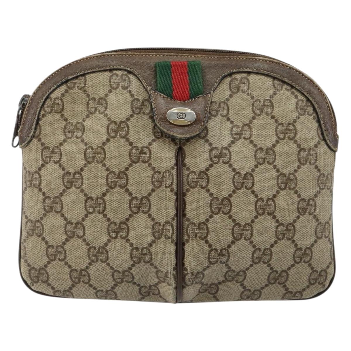 GUCCI GG Supreme Web Sherry Line Bag PVC Beige Gold 904 02 047 Auth 146261