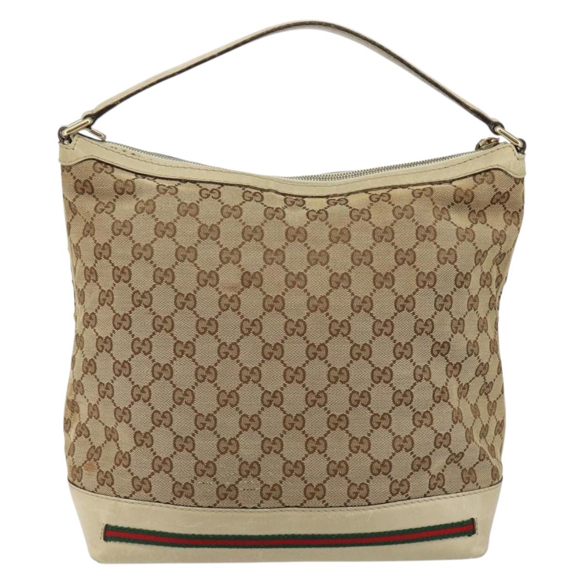 GUCCI GG Canvas Web Sherry Line Pretty Bag Beige Gold 257064 Auth 146262
