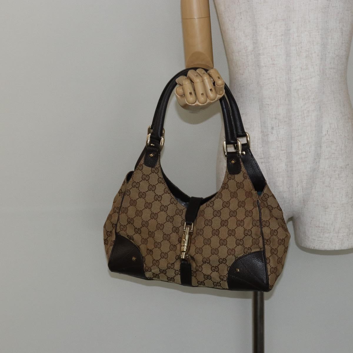 GUCCI GG Canvas New Jackie Shoulder Bag Beige Gold 124407 Auth 146264
