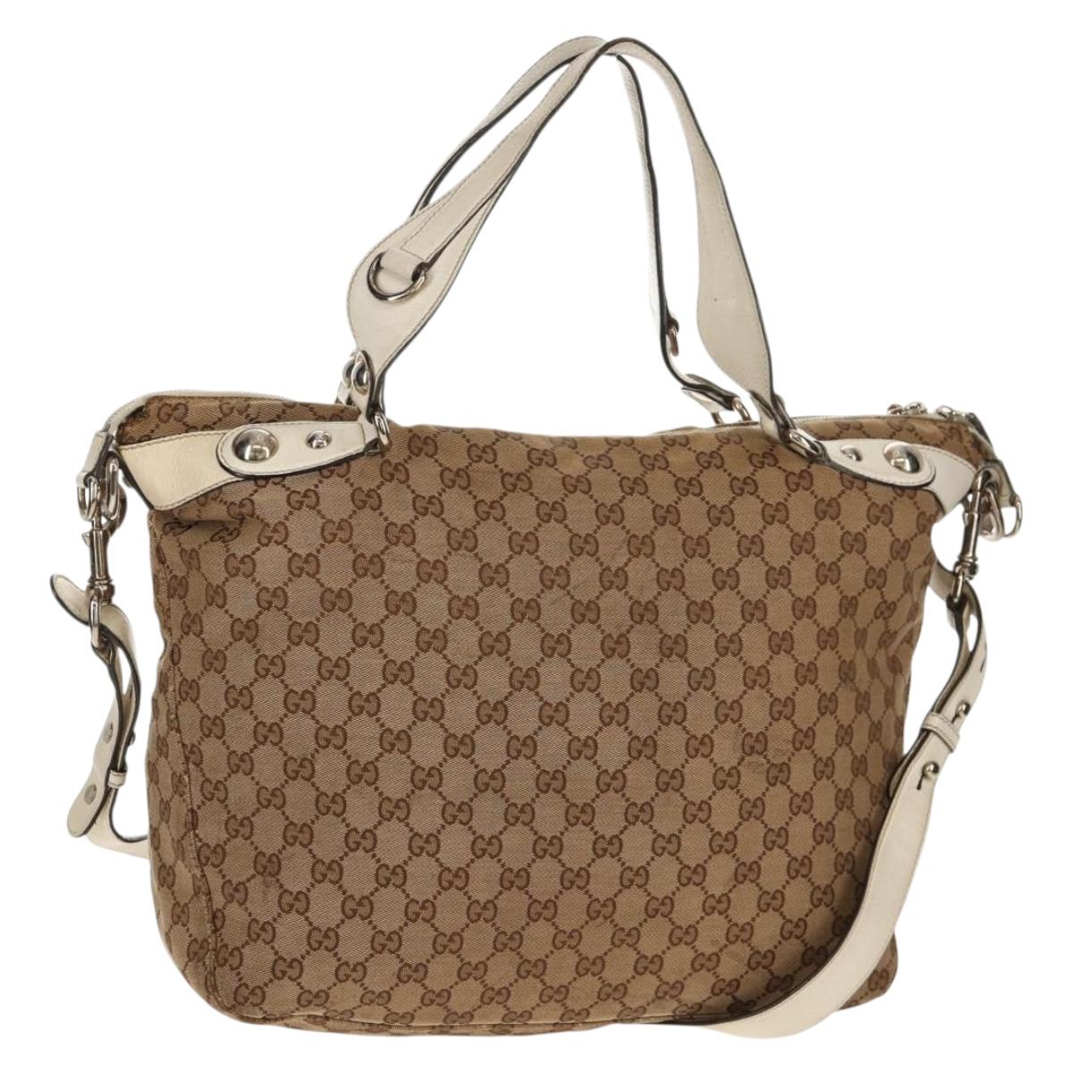 GUCCI GG Canvas Horsebit Tote Bag 2way Beige Gold 232949 Auth 146265