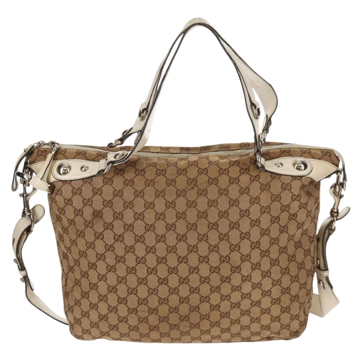 GUCCI GG Canvas Horsebit Tote Bag 2way Beige Gold 232949 Auth 146265