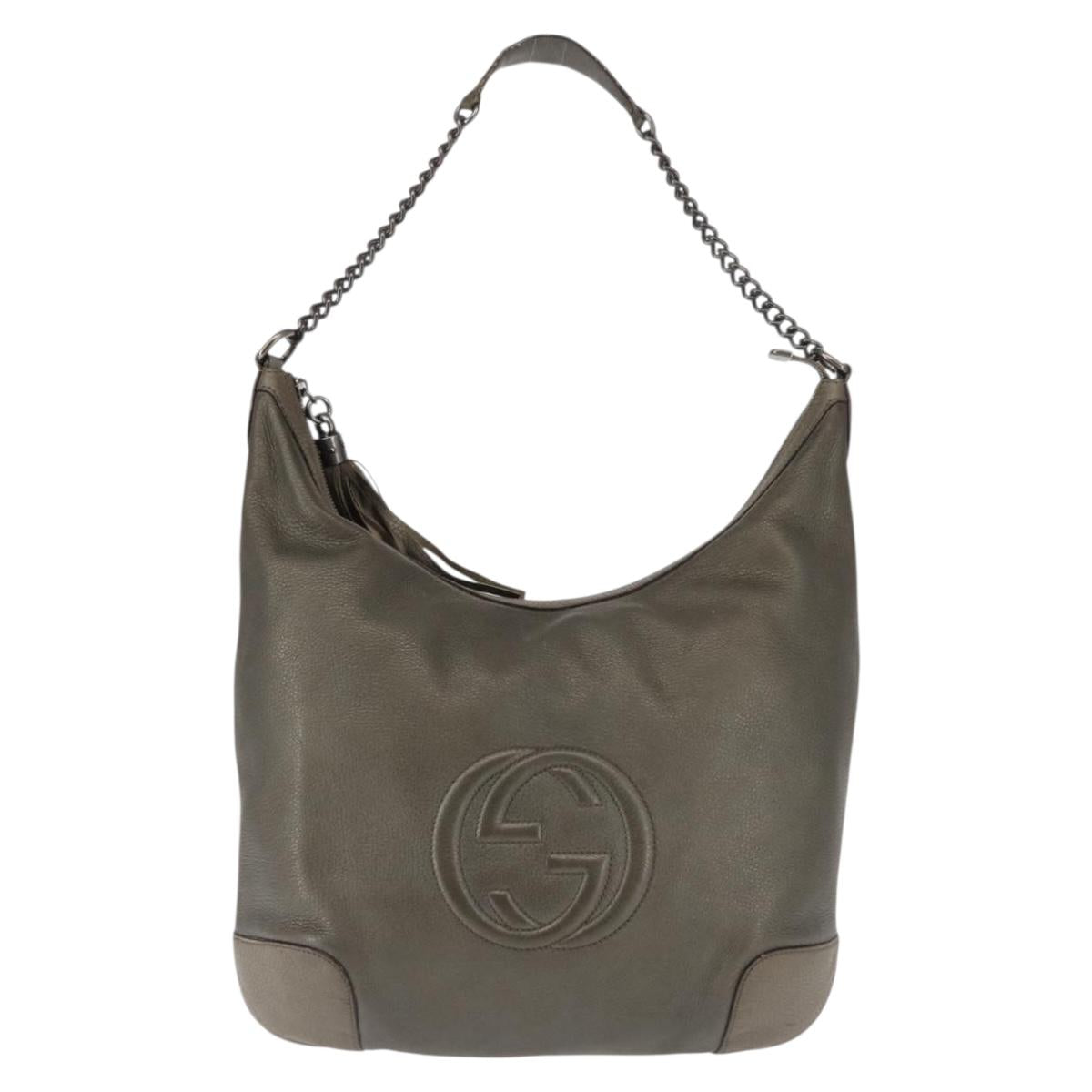 GUCCI Soho Chain Shoulder Bag Leather Gray 326706 Auth 146271