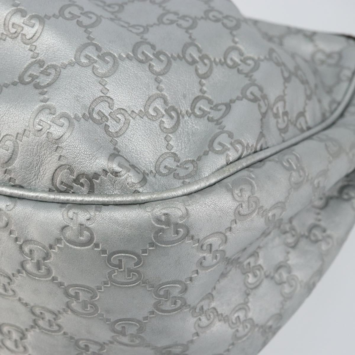 GUCCI Guccissima GG Canvas Shoulder Bag Leather Silver 232955 Auth 146274