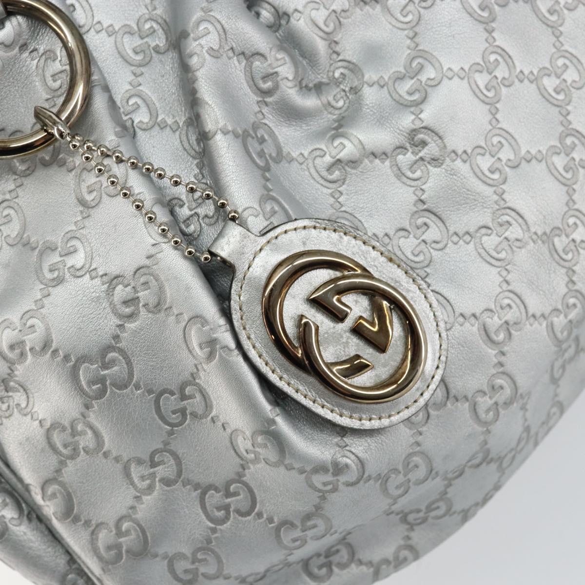 GUCCI Guccissima GG Canvas Shoulder Bag Leather Silver 232955 Auth 146274