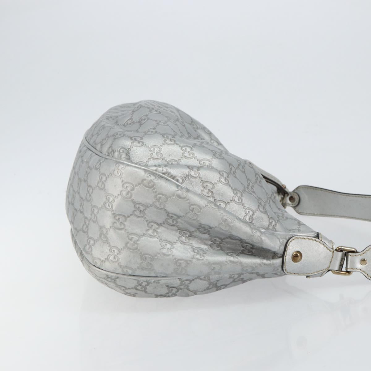 GUCCI Guccissima GG Canvas Shoulder Bag Leather Silver 232955 Auth 146274