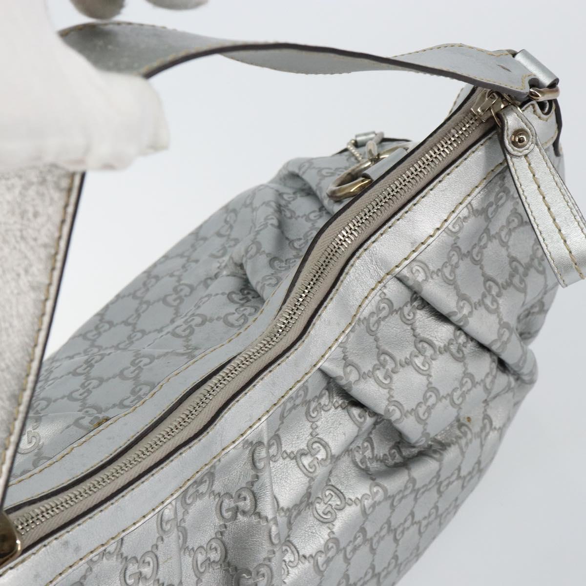 GUCCI Guccissima GG Canvas Shoulder Bag Leather Silver 232955 Auth 146274