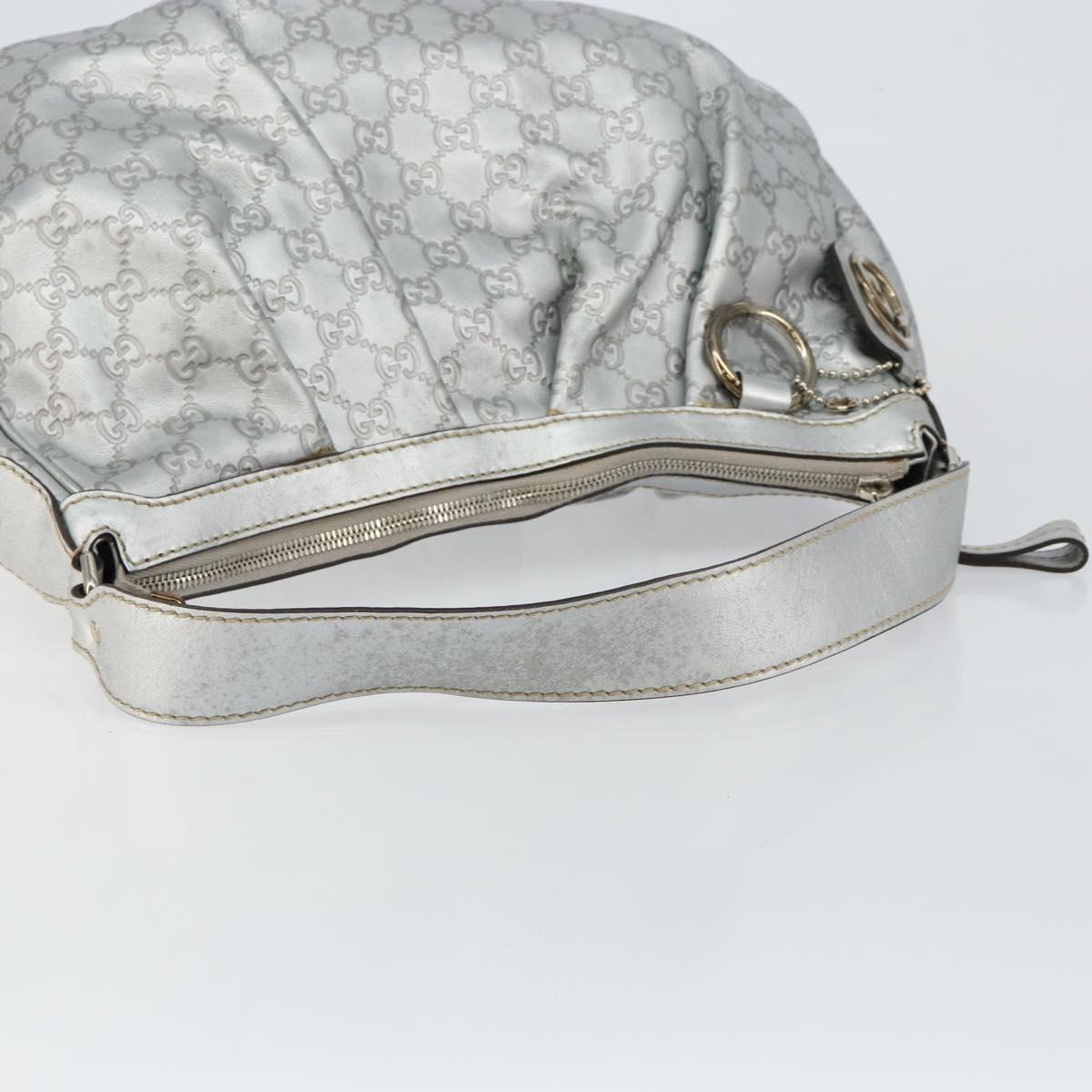 GUCCI Guccissima GG Canvas Shoulder Bag Leather Silver 232955 Auth 146274