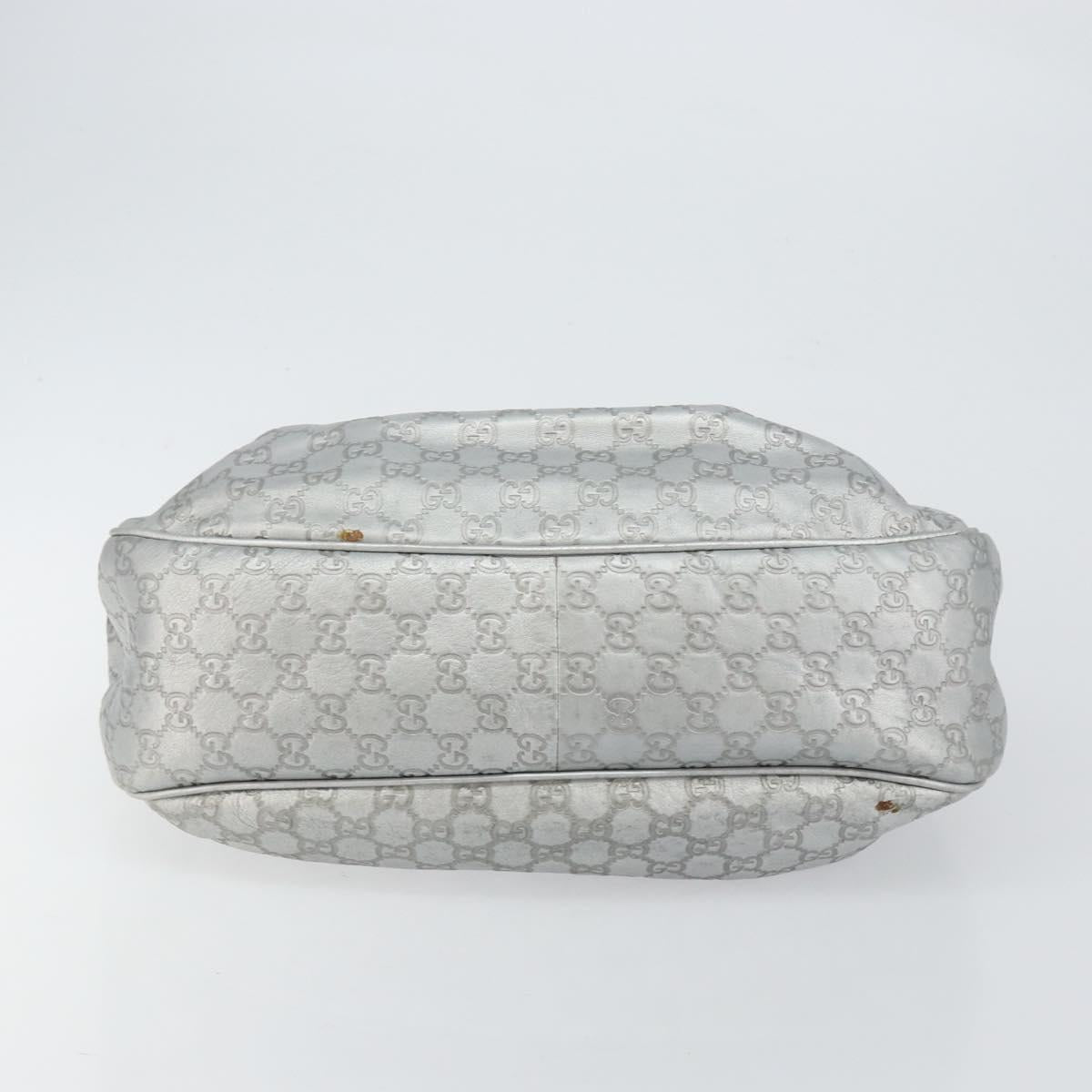 GUCCI Guccissima GG Canvas Shoulder Bag Leather Silver 232955 Auth 146274