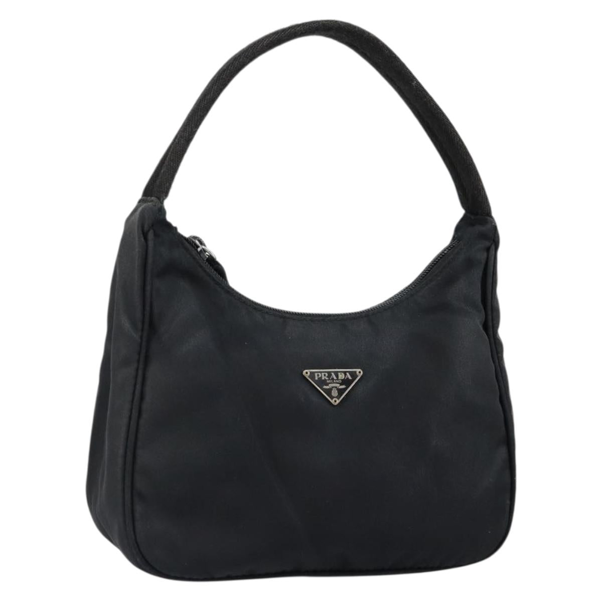PRADA Hand Bag Nylon Black Silver Auth 146276