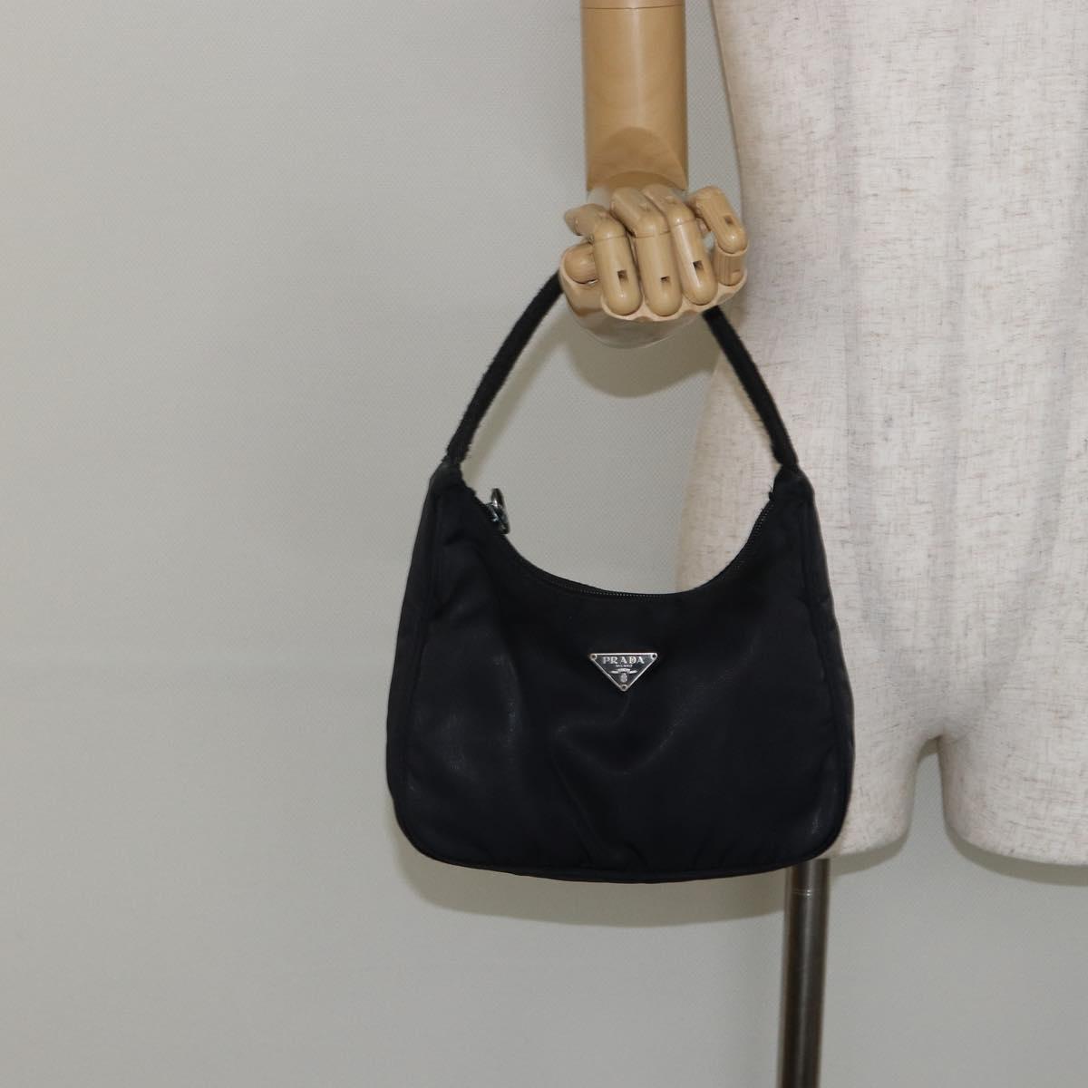 PRADA Hand Bag Nylon Black Silver Auth 146276