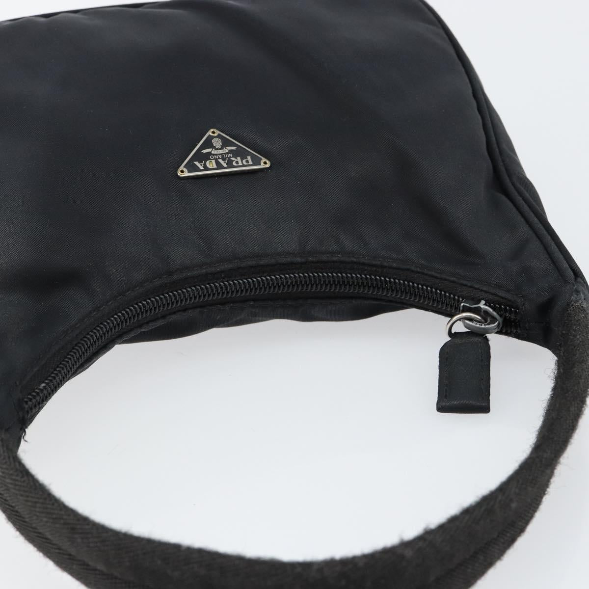 PRADA Hand Bag Nylon Black Silver Auth 146276
