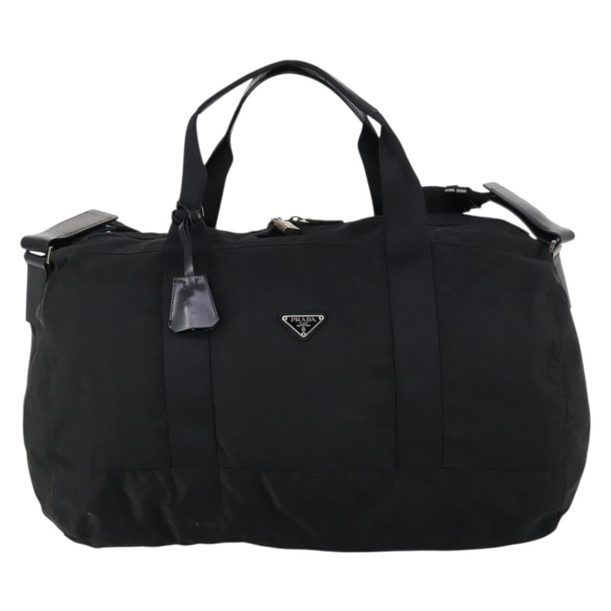 PRADA Boston Bag Nylon 2way Black Silver Auth 146277