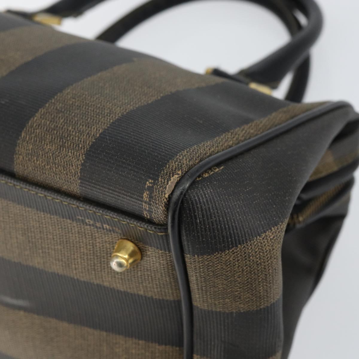 FENDI Pecan Canvas Hand Bag PVC Black Brown Auth 146279
