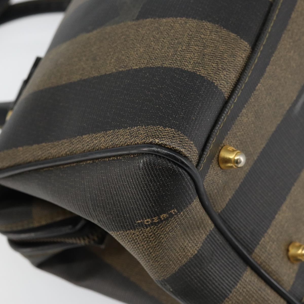 FENDI Pecan Canvas Hand Bag PVC Black Brown Auth 146279