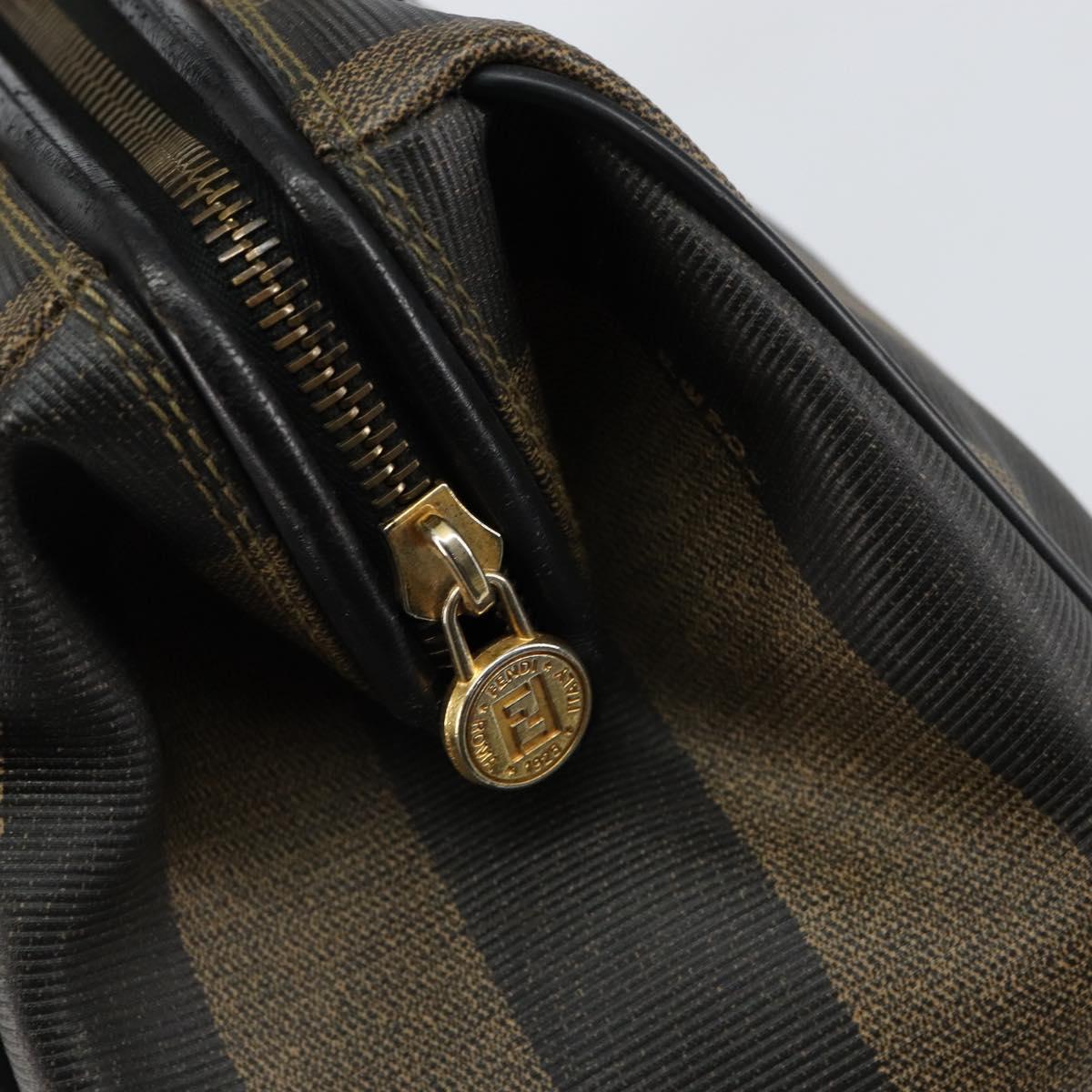 FENDI Pecan Canvas Hand Bag PVC Black Brown Auth 146279