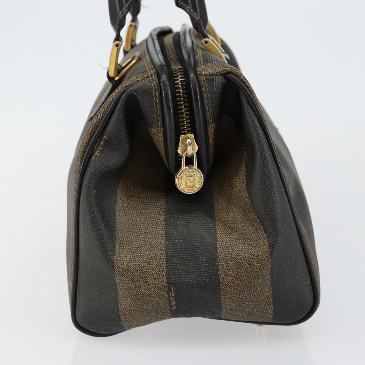 FENDI Pecan Canvas Hand Bag PVC Black Brown Auth 146279