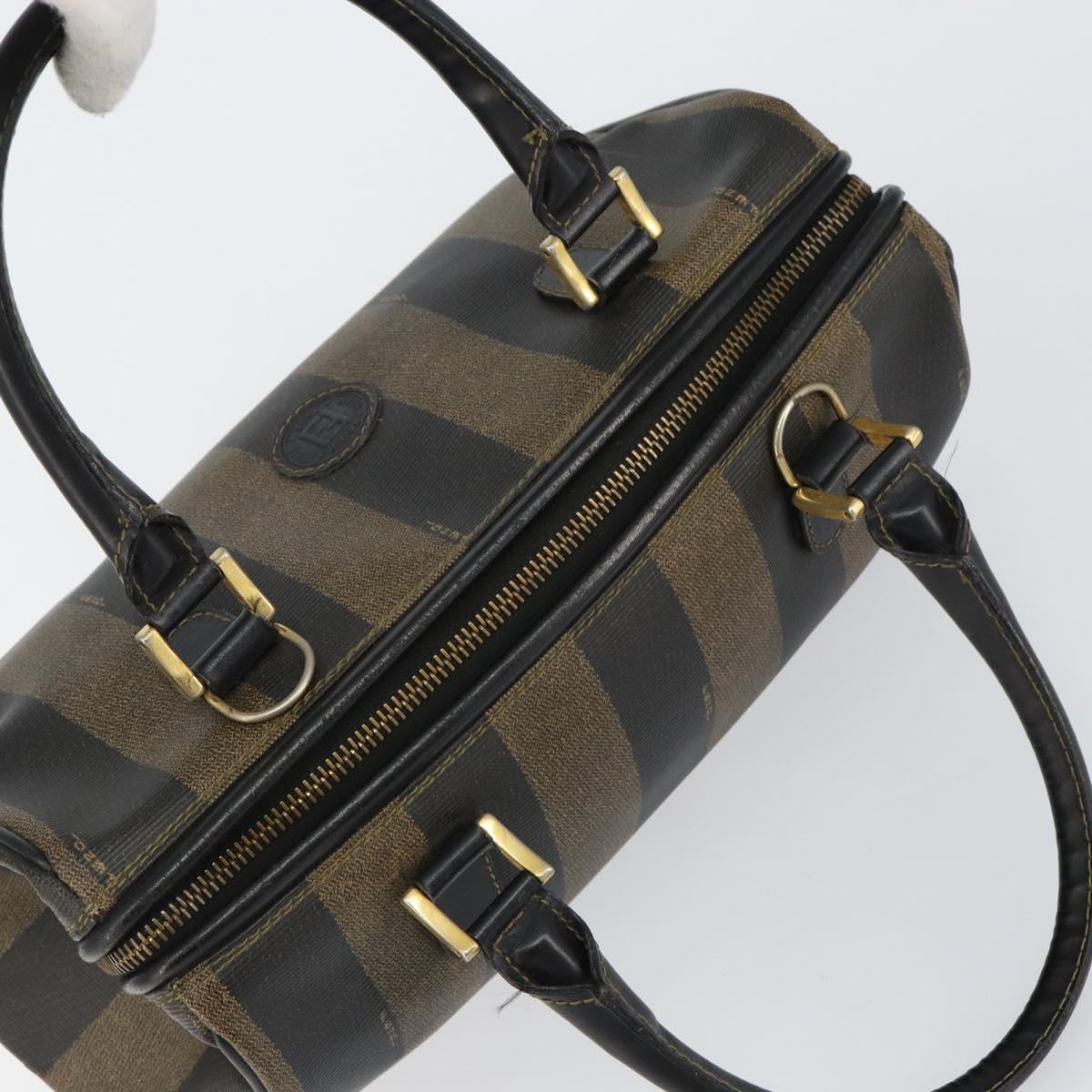 FENDI Pecan Canvas Hand Bag PVC Black Brown Auth 146279
