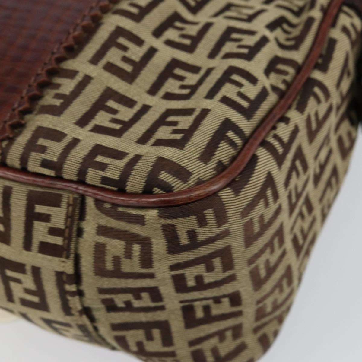 FENDI Zucchino Canvas Tote Bag Brown Gold Auth 146282