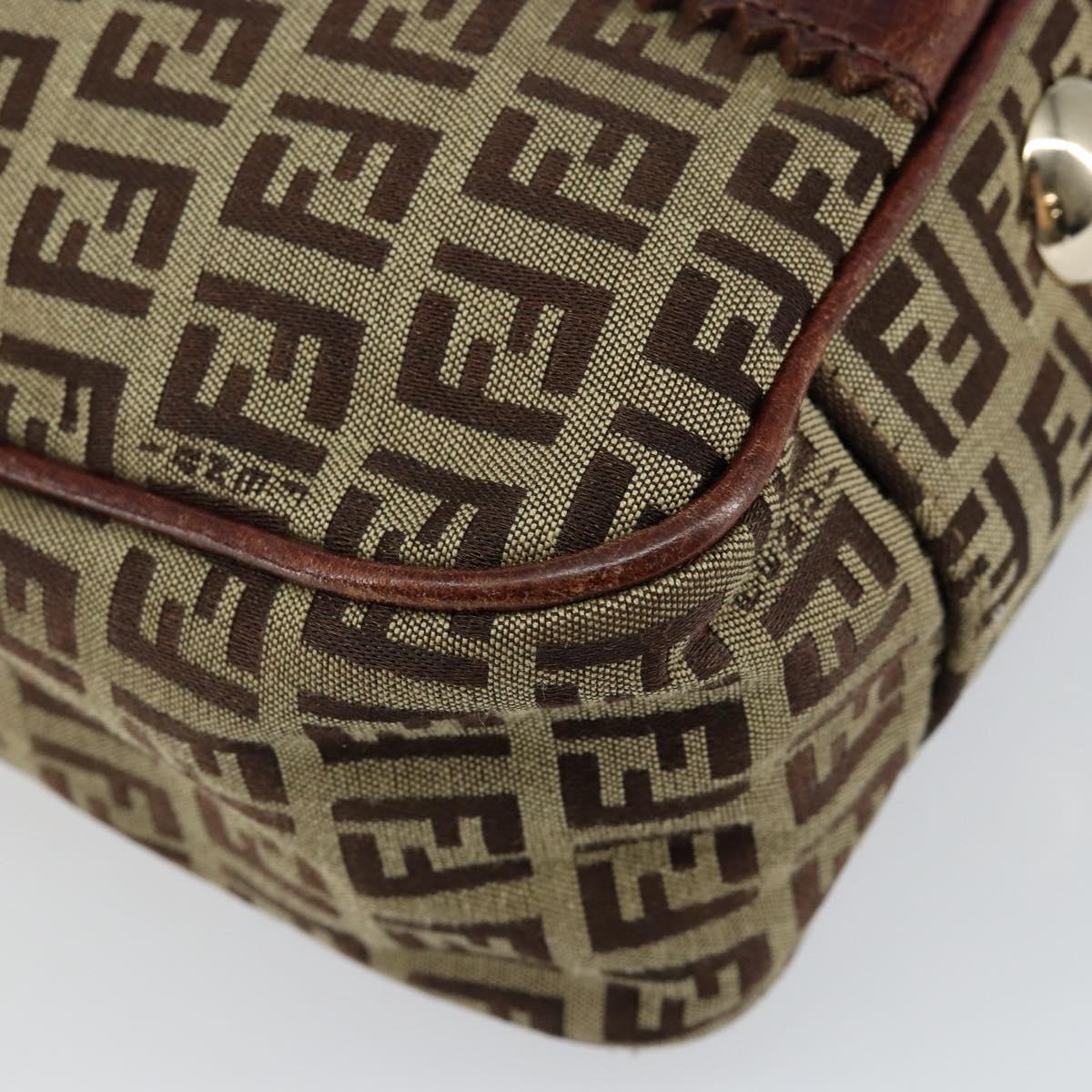 FENDI Zucchino Canvas Tote Bag Brown Gold Auth 146282