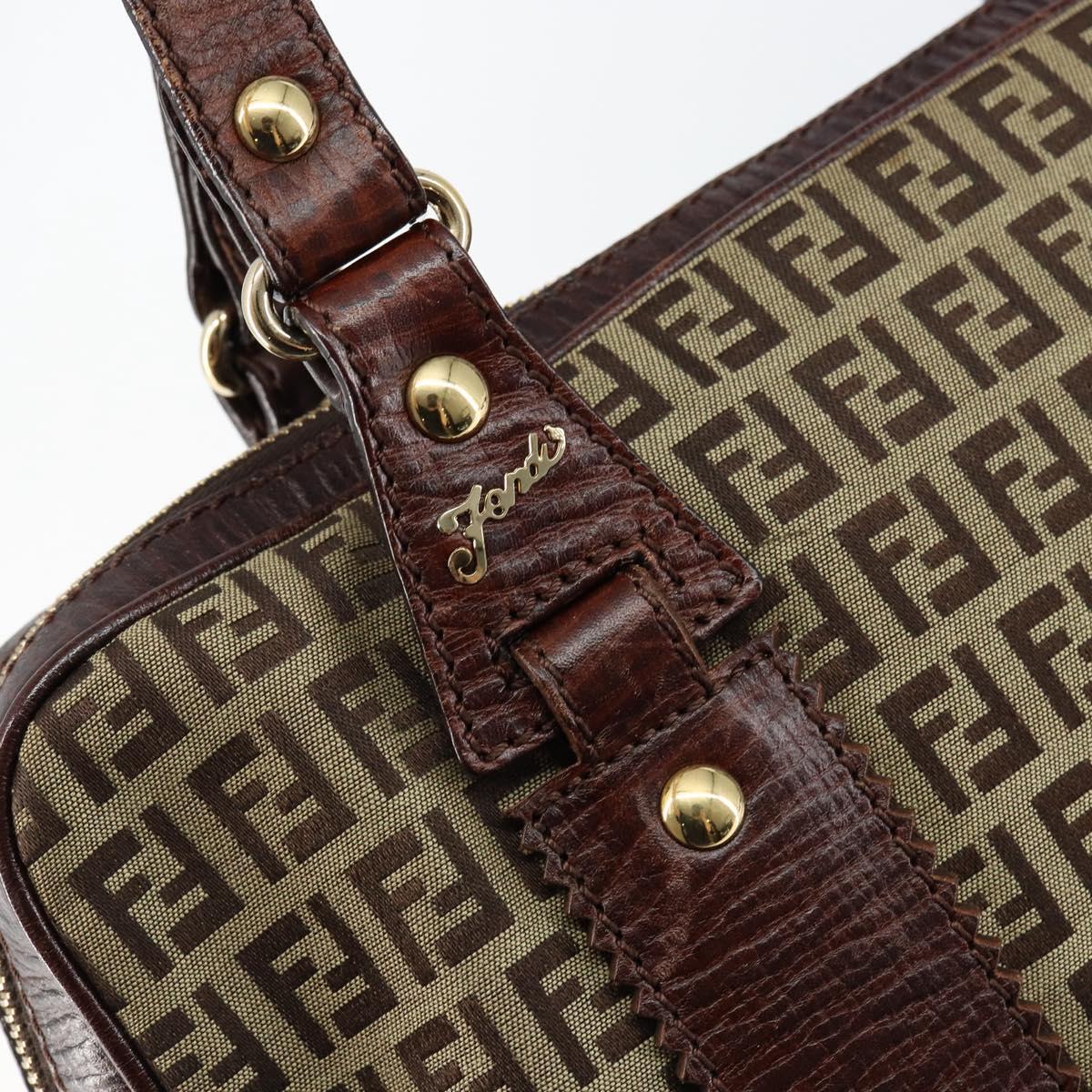 FENDI Zucchino Canvas Tote Bag Brown Gold Auth 146282