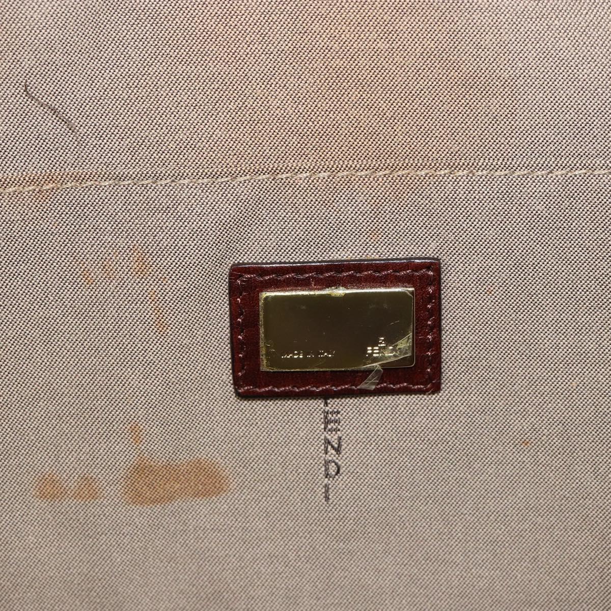 FENDI Zucchino Canvas Tote Bag Brown Gold Auth 146282