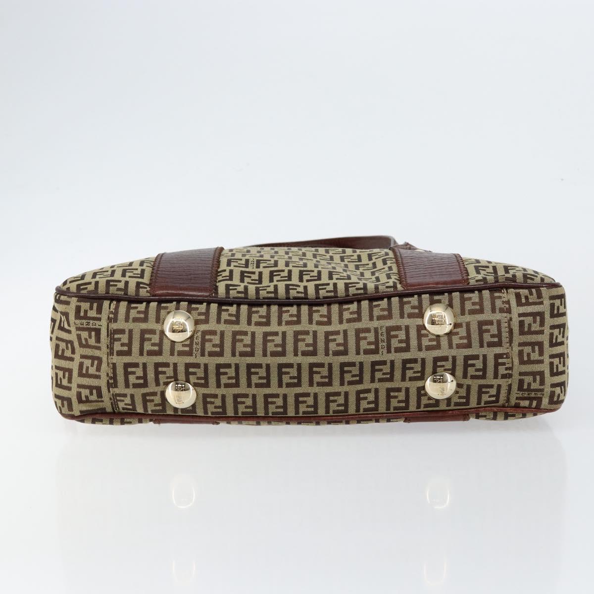 FENDI Zucchino Canvas Tote Bag Brown Gold Auth 146282