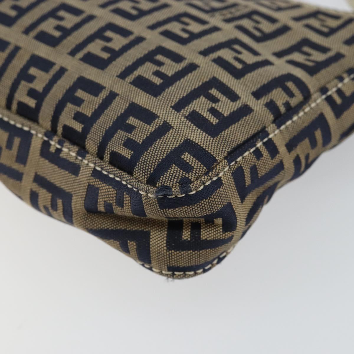 FENDI Zucchino Canvas Accessory Pouch Navy Silver Auth 146283A