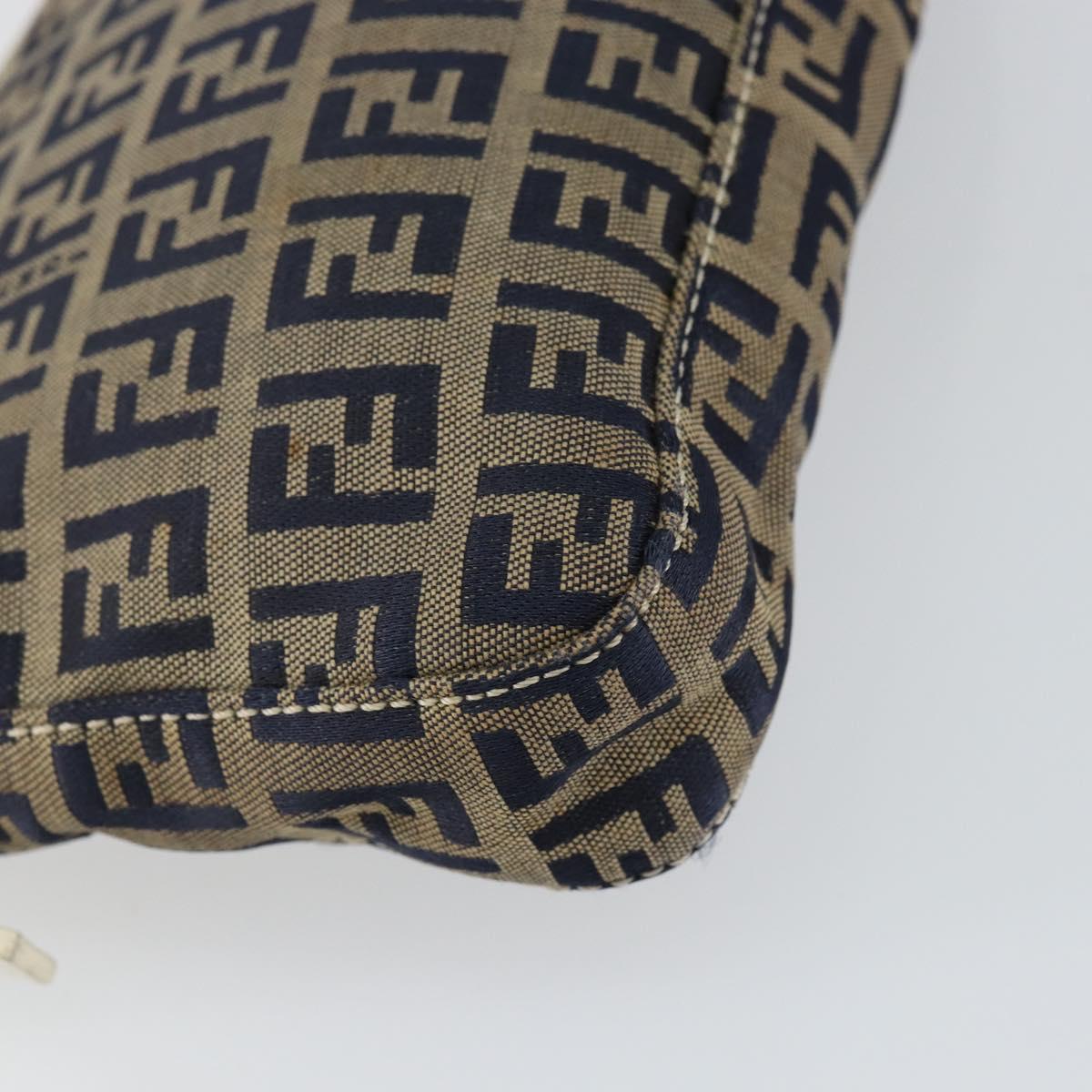 FENDI Zucchino Canvas Accessory Pouch Navy Silver Auth 146283