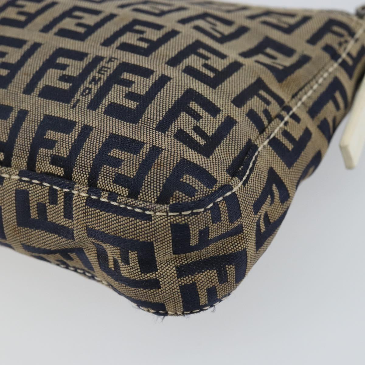 FENDI Zucchino Canvas Accessory Pouch Navy Silver Auth 146283