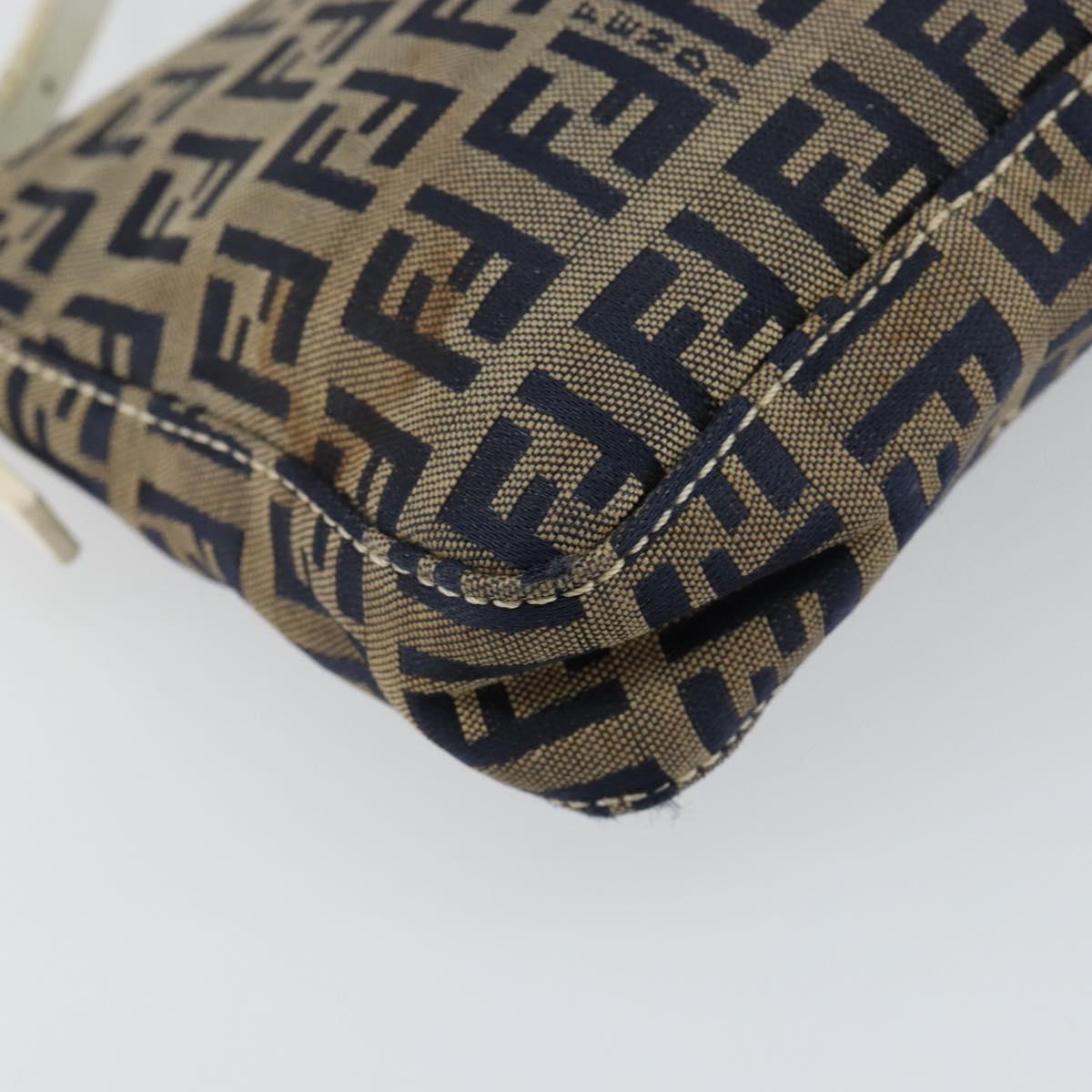 FENDI Zucchino Canvas Accessory Pouch Navy Silver Auth 146283