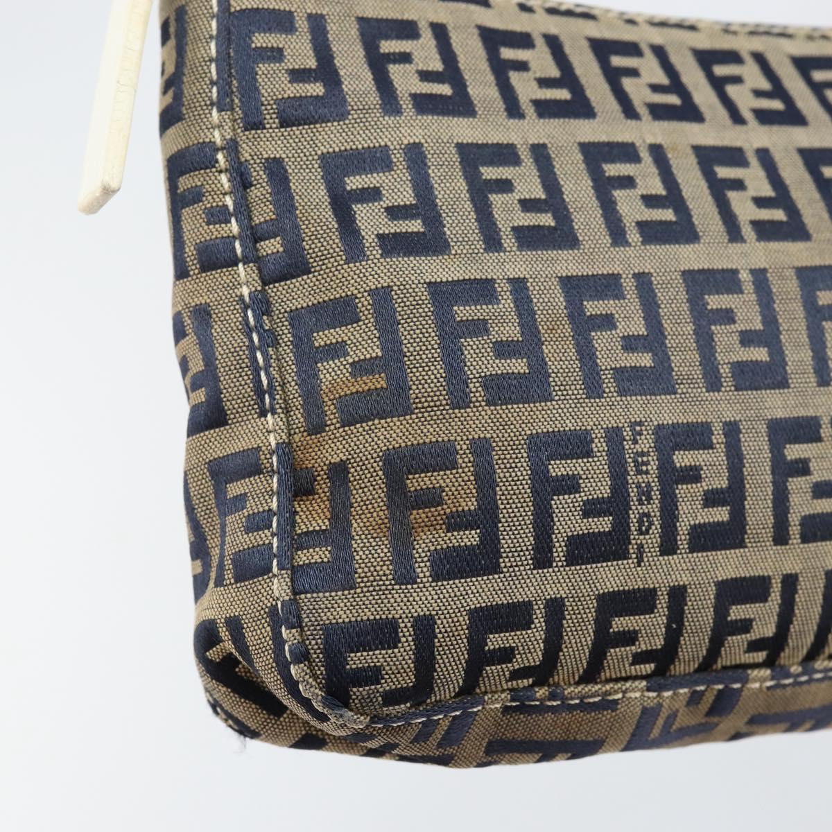 FENDI Zucchino Canvas Accessory Pouch Navy Silver Auth 146283A