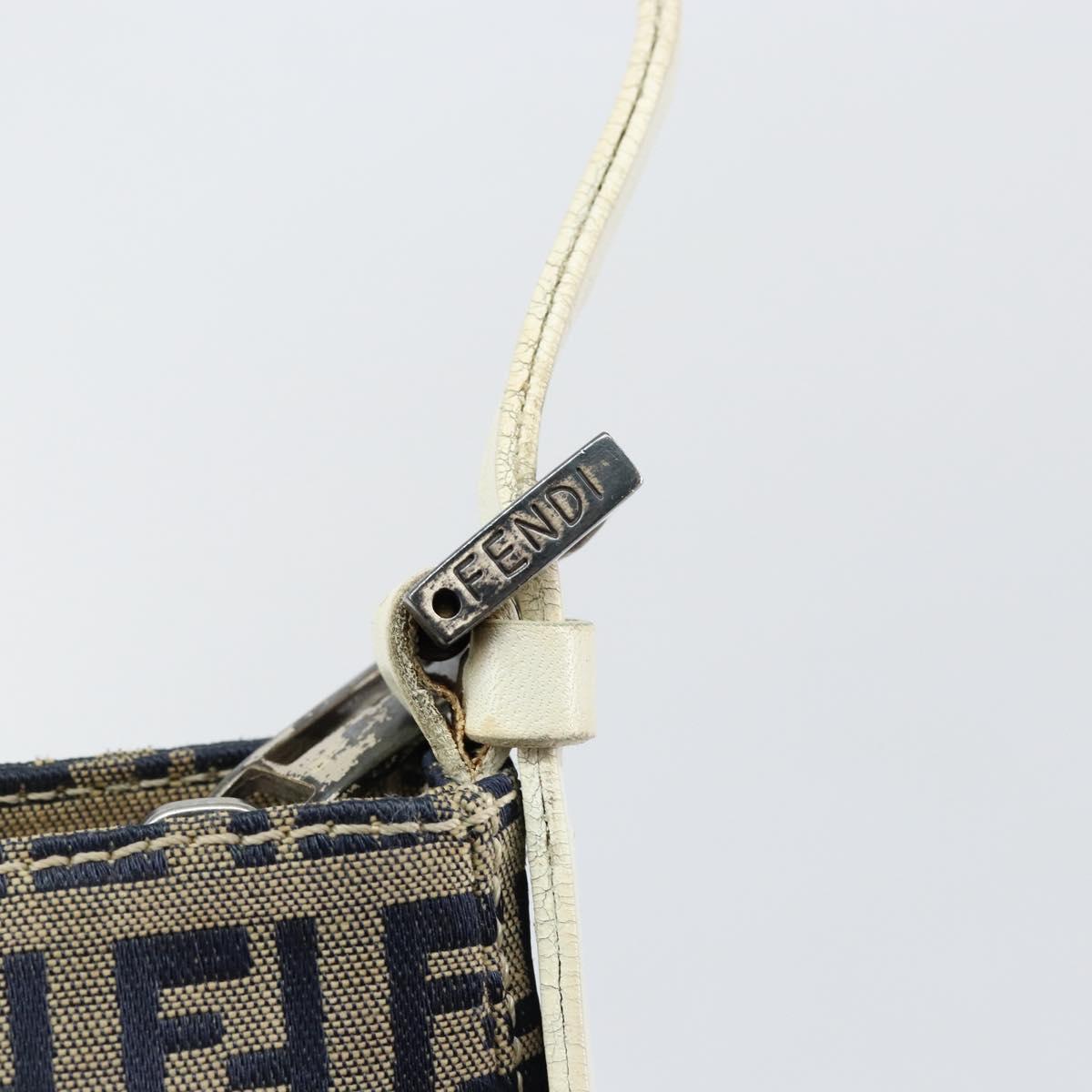 FENDI Zucchino Canvas Accessory Pouch Navy Silver Auth 146283A