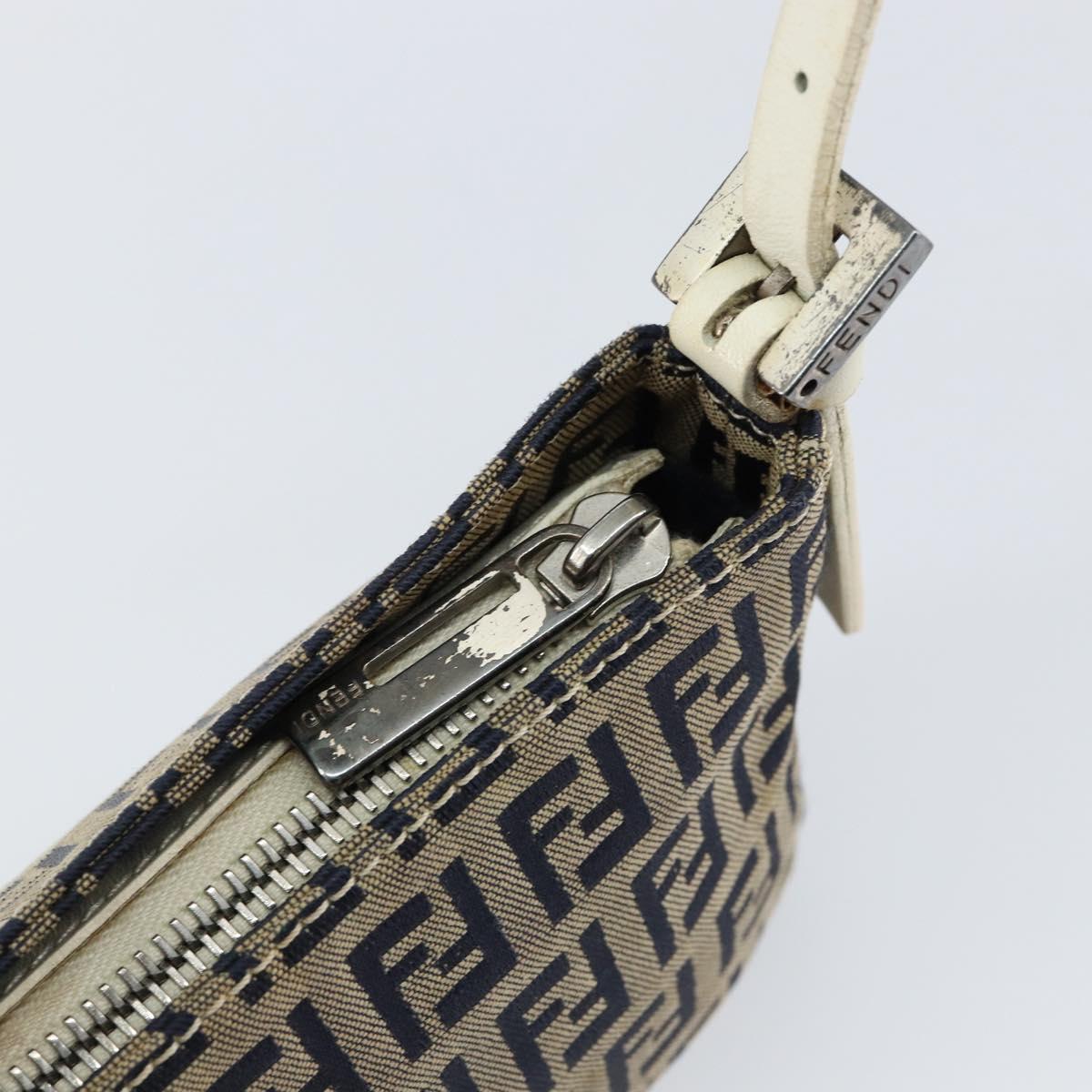 FENDI Zucchino Canvas Accessory Pouch Navy Silver Auth 146283A