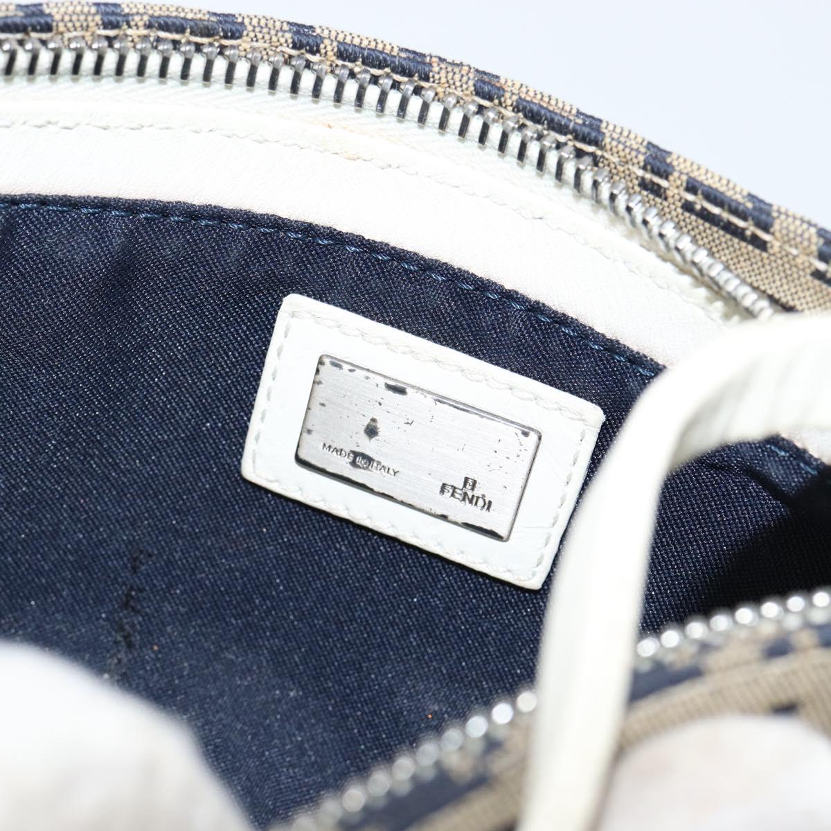FENDI Zucchino Canvas Accessory Pouch Navy Silver Auth 146283