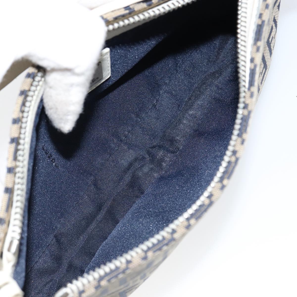FENDI Zucchino Canvas Accessory Pouch Navy Silver Auth 146283A