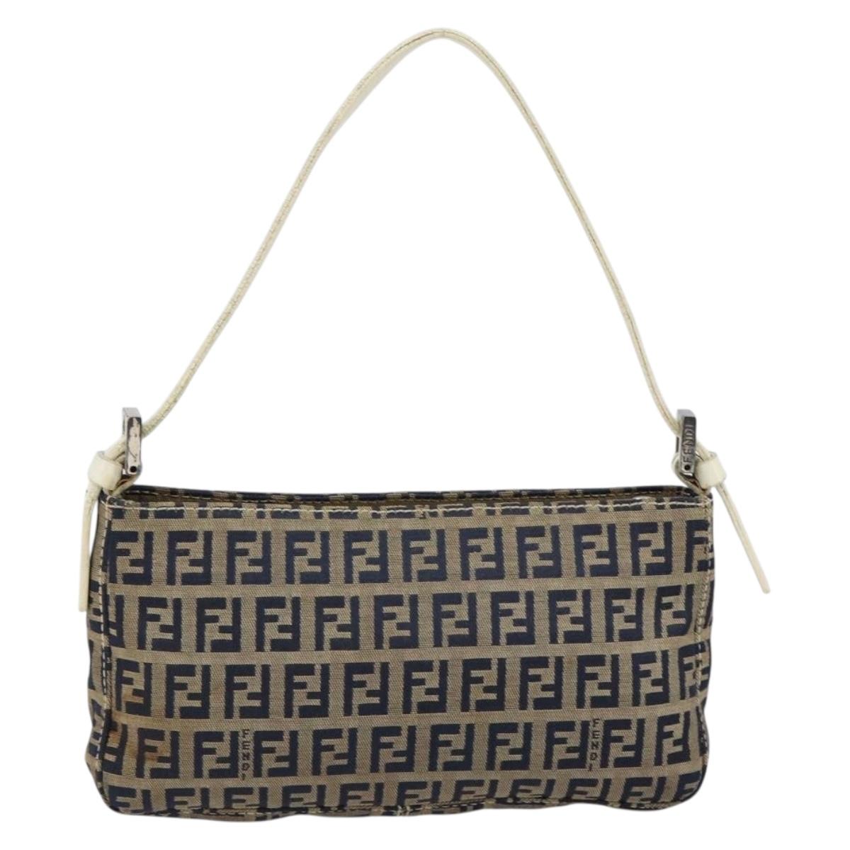 FENDI Zucchino Canvas Accessory Pouch Navy Silver Auth 146283A