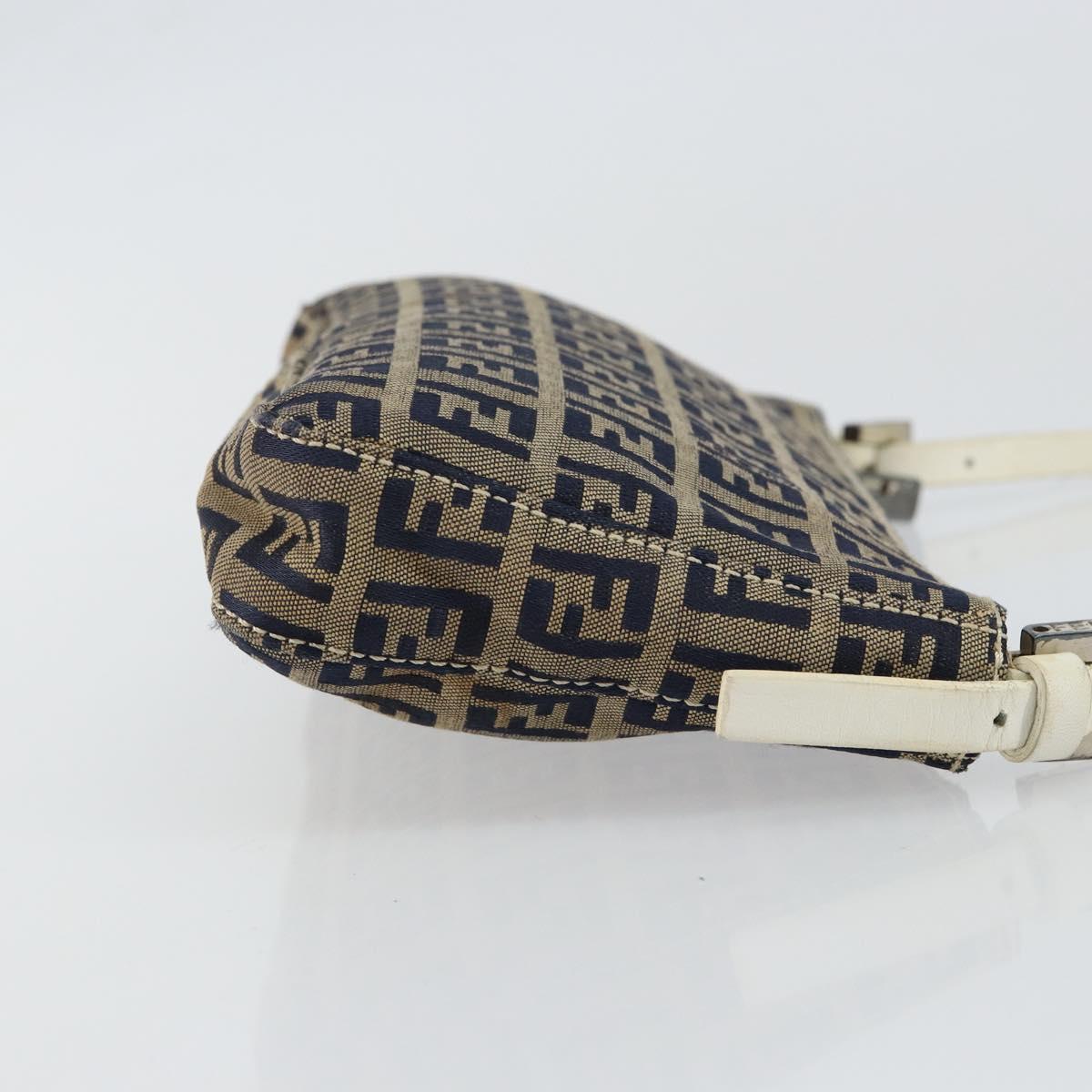 FENDI Zucchino Canvas Accessory Pouch Navy Silver Auth 146283