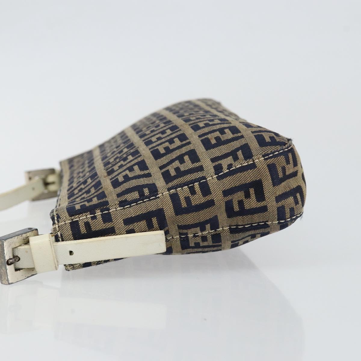 FENDI Zucchino Canvas Accessory Pouch Navy Silver Auth 146283