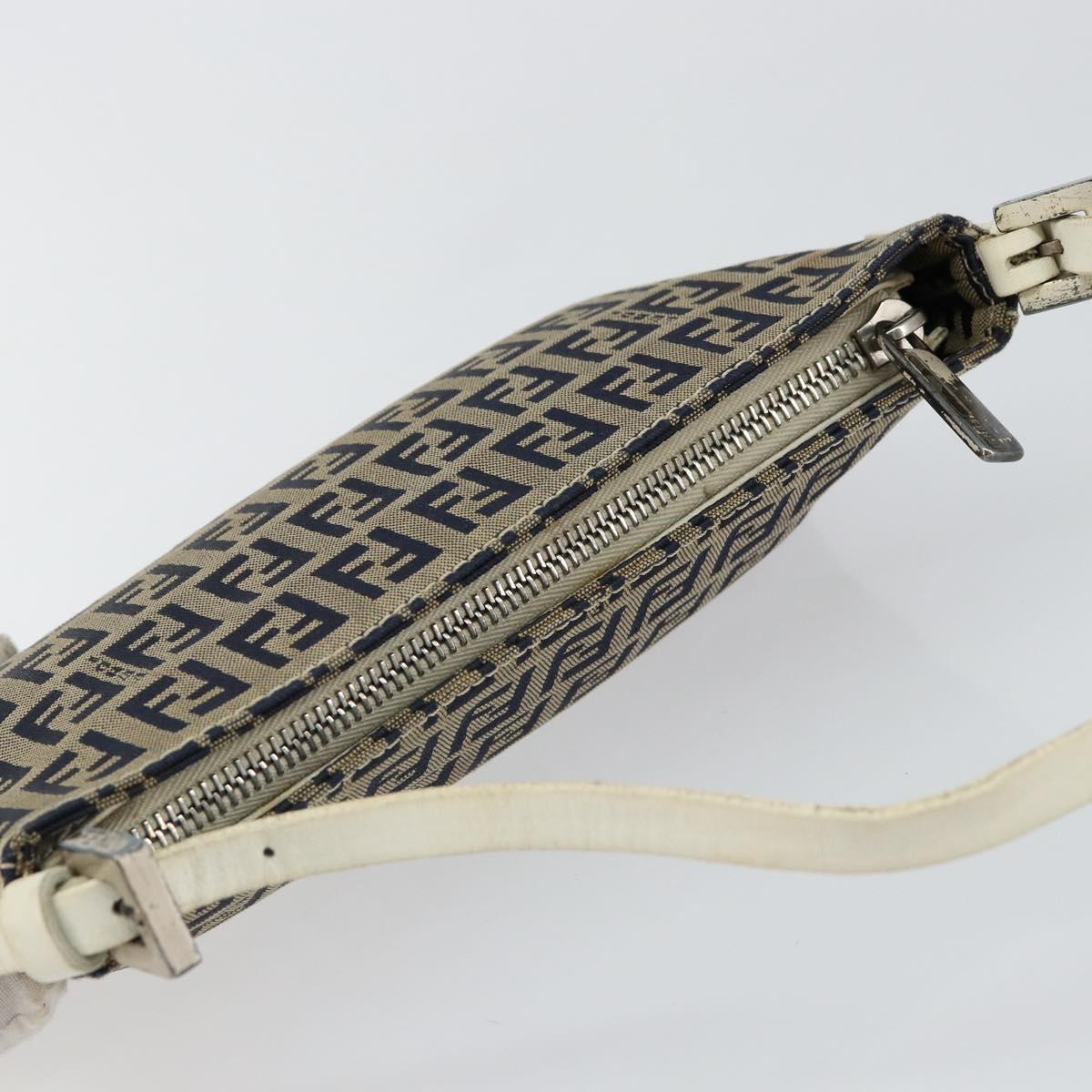 FENDI Zucchino Canvas Accessory Pouch Navy Silver Auth 146283A