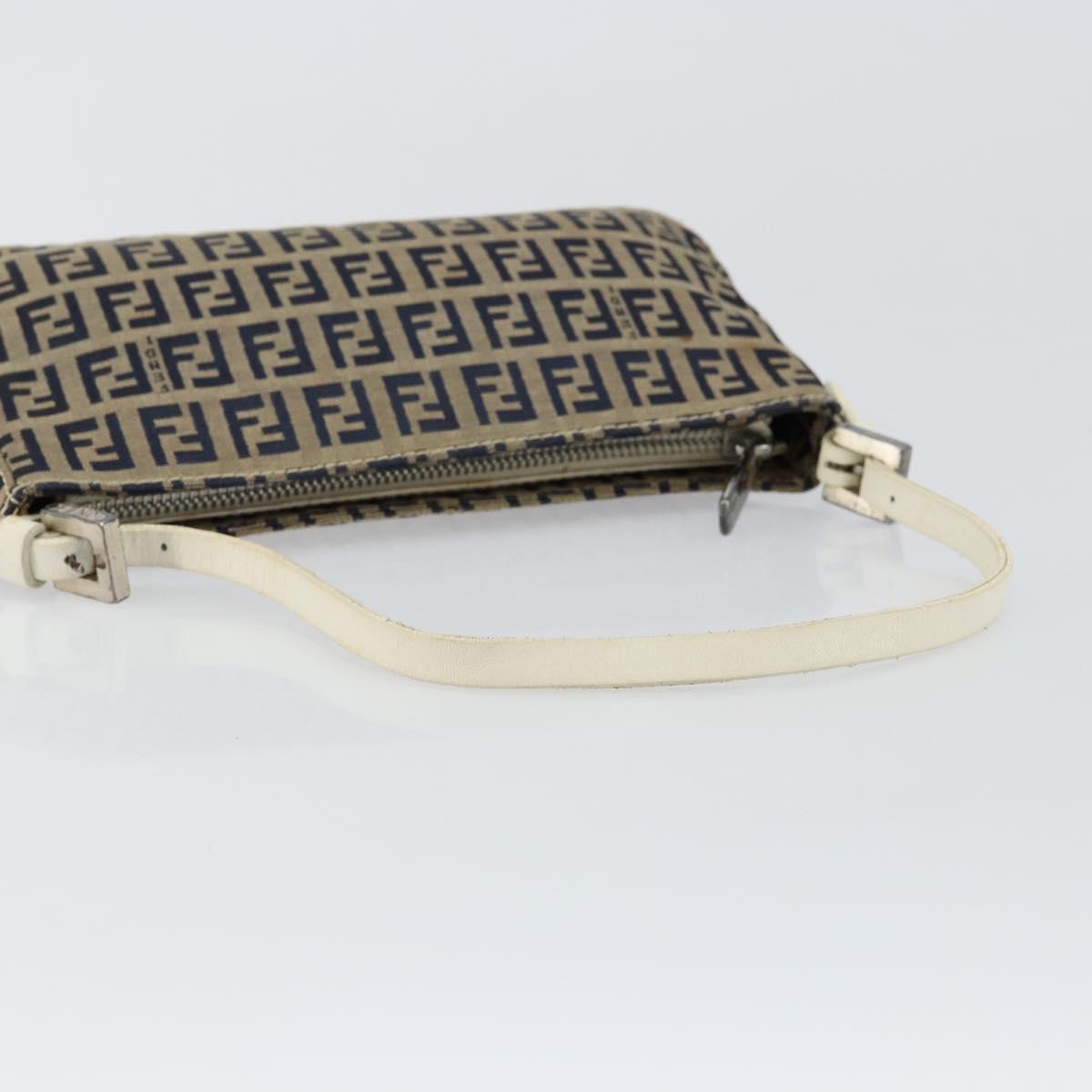 FENDI Zucchino Canvas Accessory Pouch Navy Silver Auth 146283
