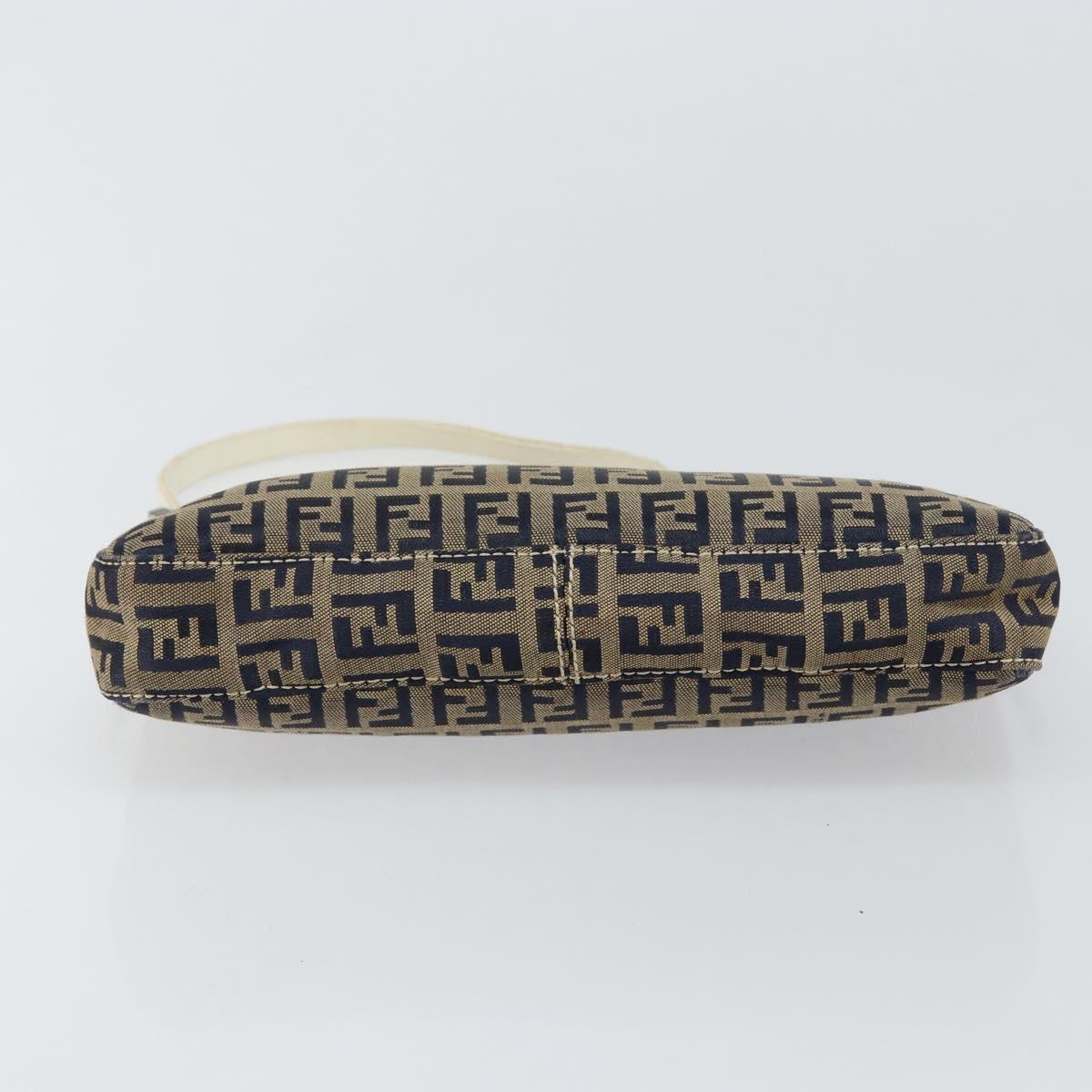 FENDI Zucchino Canvas Accessory Pouch Navy Silver Auth 146283