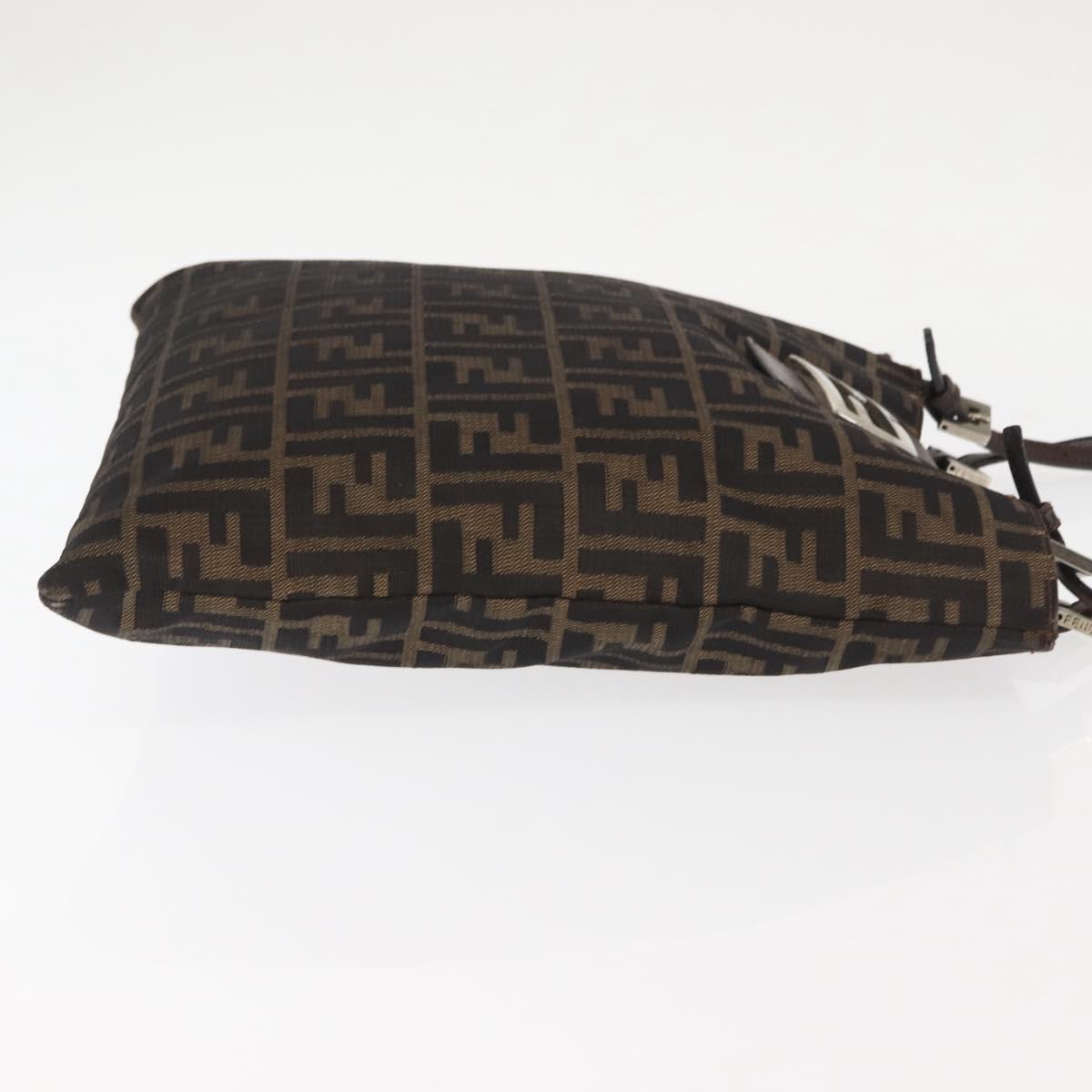 FENDI Zucca Canvas Mamma Baguette Tote Bag Black Brown Auth 146284