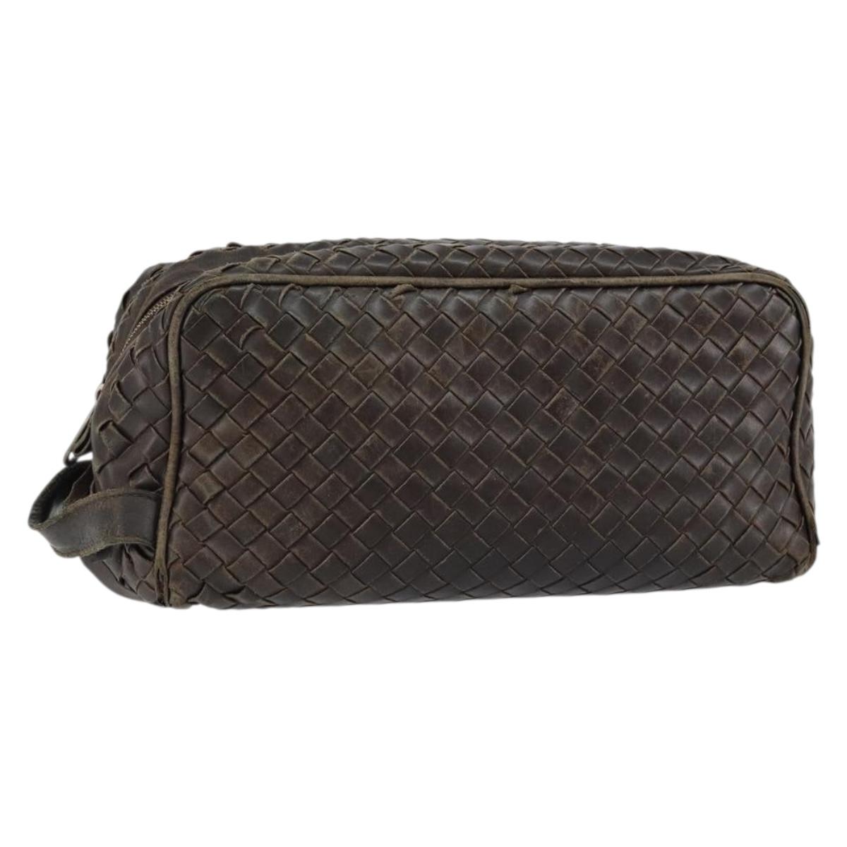 BOTTEGA VENETA INTRECCIATO Clutch Bag Leather Brown Auth 146285