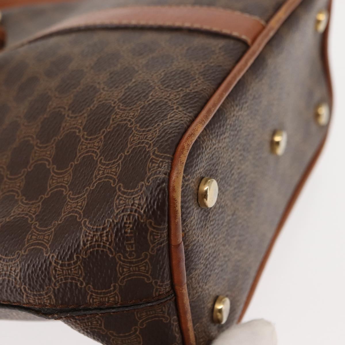 CELINE Macadam Canvas Shoulder Bag PVC Leather Brown Gold Auth 146286