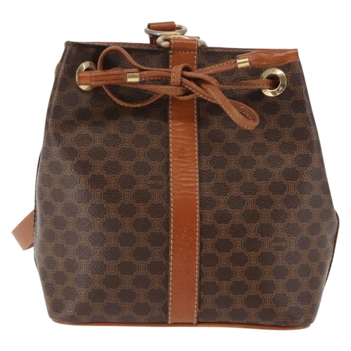 CELINE Macadam Canvas Shoulder Bag PVC Leather Brown Gold Auth 146286