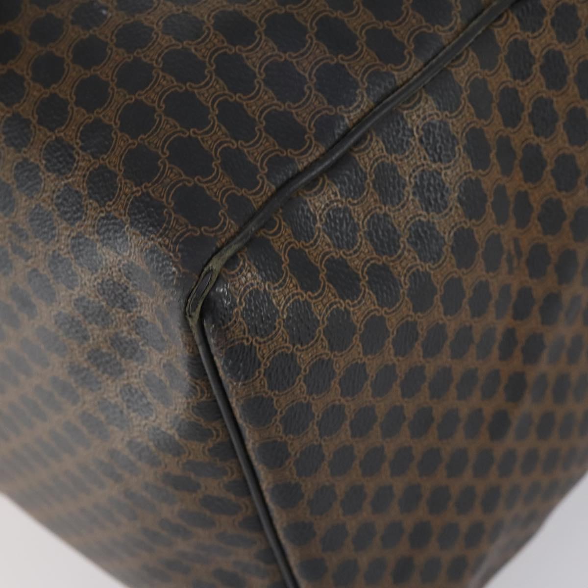 CELINE Macadam Canvas Boston Bag PVC Leather Black Gold Auth 146287