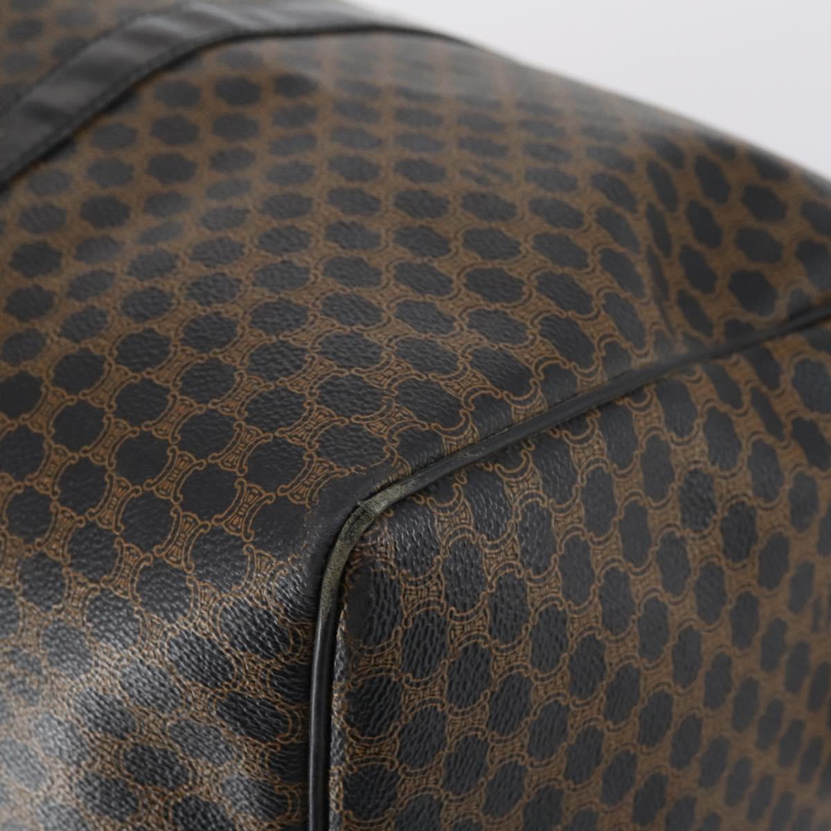 CELINE Macadam Canvas Boston Bag PVC Leather Black Gold Auth 146287