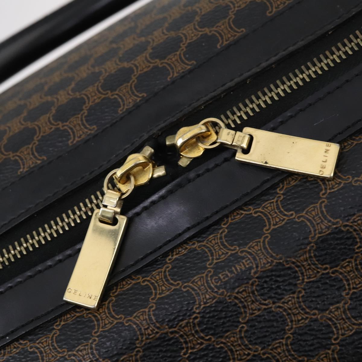 CELINE Macadam Canvas Boston Bag PVC Leather Black Gold Auth 146287