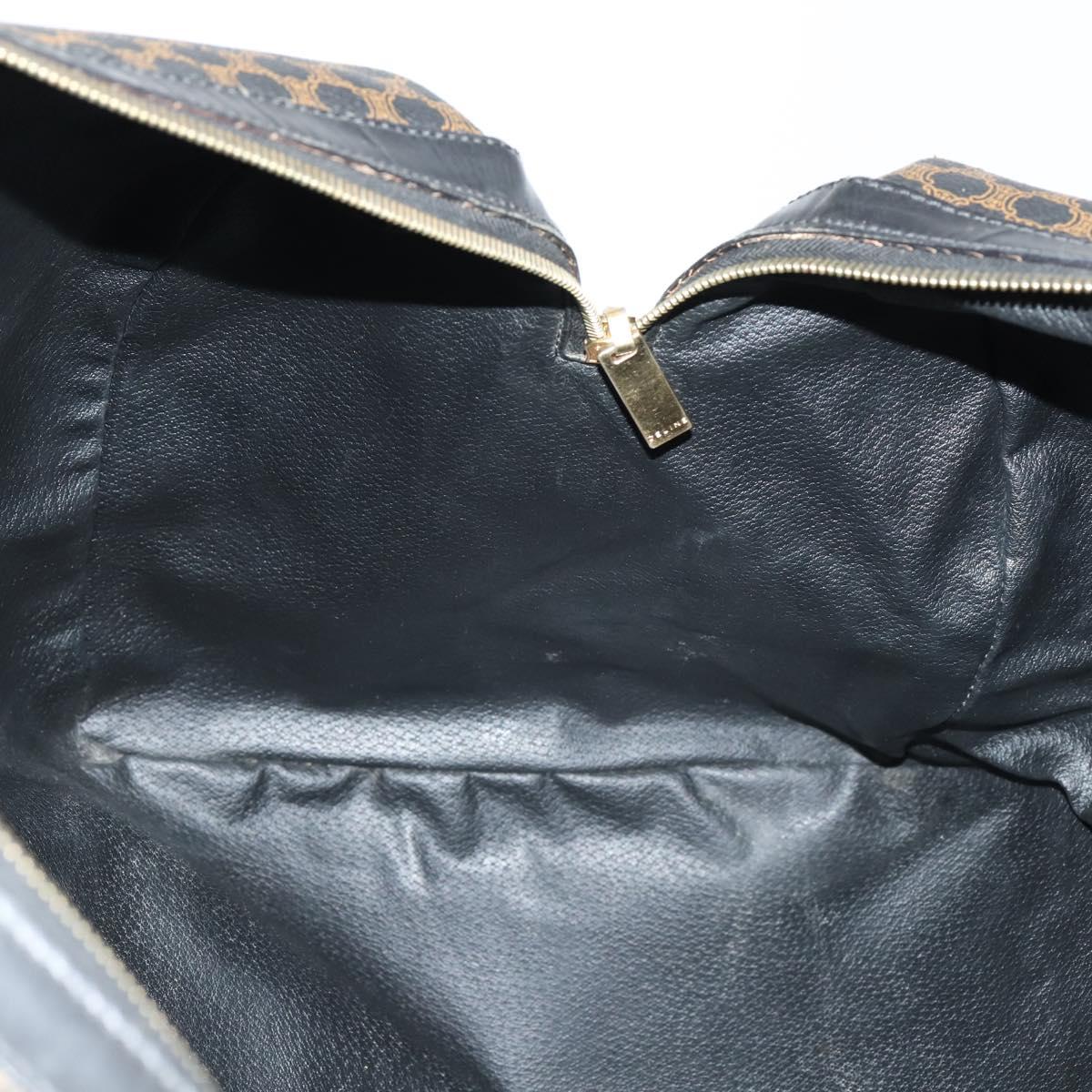 CELINE Macadam Canvas Boston Bag PVC Leather Black Gold Auth 146287