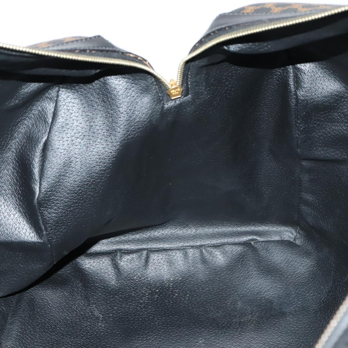 CELINE Macadam Canvas Boston Bag PVC Leather Black Gold Auth 146287